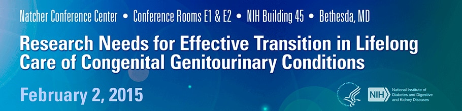 Banner for the 2015 Research Needs for Effective Transition in Lifelong Care of Congenital Genitourinary Conditions Meeting.
