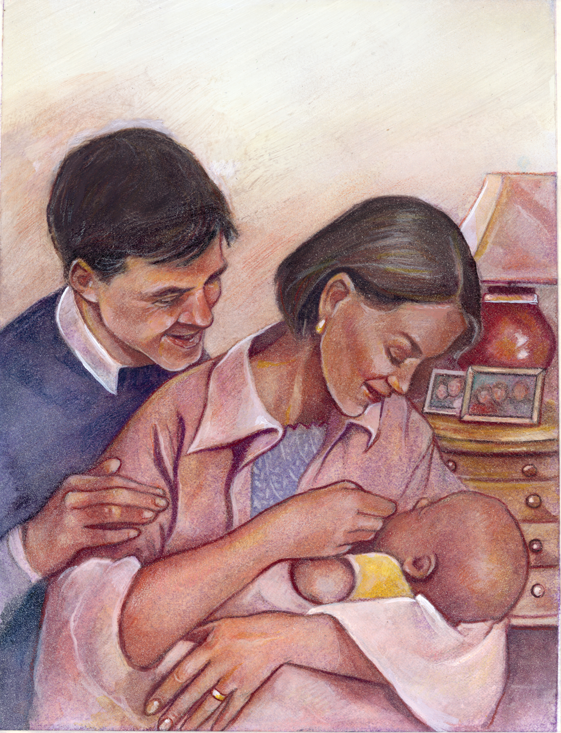 mother father and baby painting